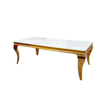 Louis Gold Coffee Table with White Glass Top