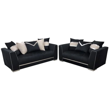 Empire 3 & 2 Seater Sofa Set - Black & Chrome